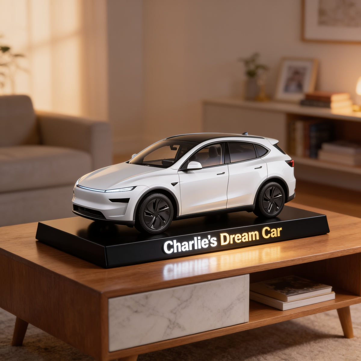 Personalized Modern White Electric Car Custom Shaped Acrylic Plaque Car Lover Gift