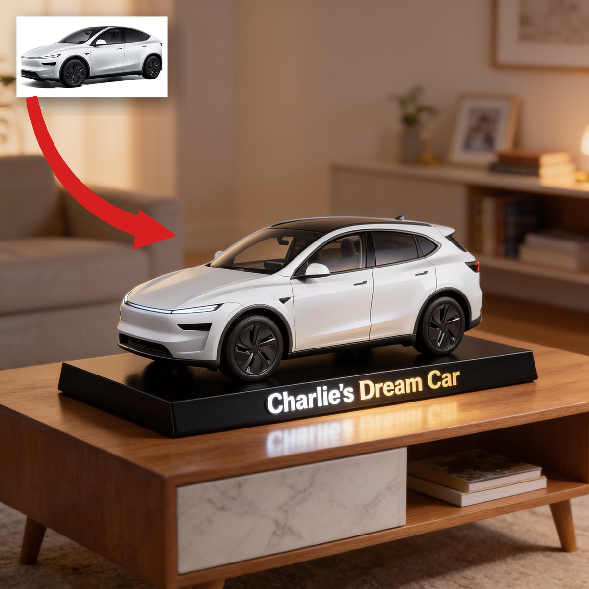 Personalized Modern White Electric Car Custom Shaped Acrylic Plaque Car Lover Gift