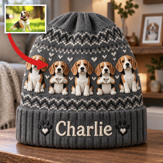 Personalized Tricolor Adult Beagle Beanie Hat Dog Lover Gift