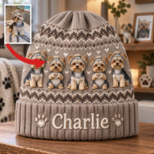 Personalized Black and Tan Yorkshire Terrier Beanie Hat Dog Lover Gift