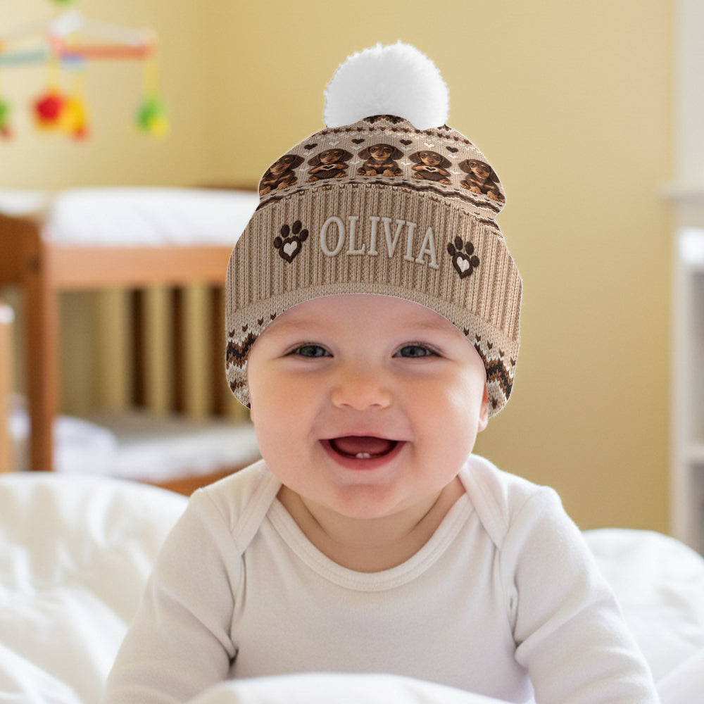 Personalized Black and White Border Collie Beanie Hat Dog Mom Winter Gift