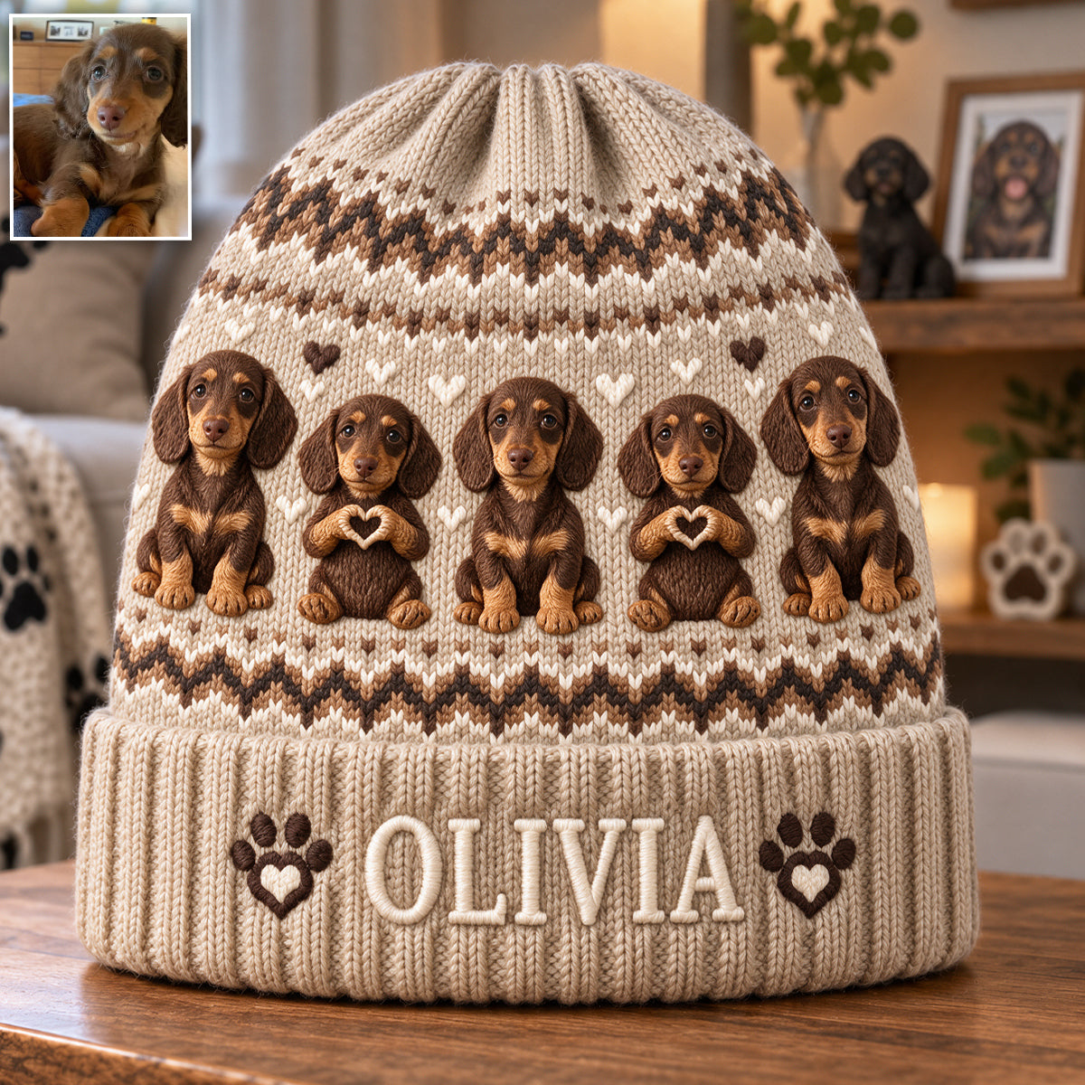 Personalized French Bulldog Beanie Hat Custom Dog Lover Winter Gift