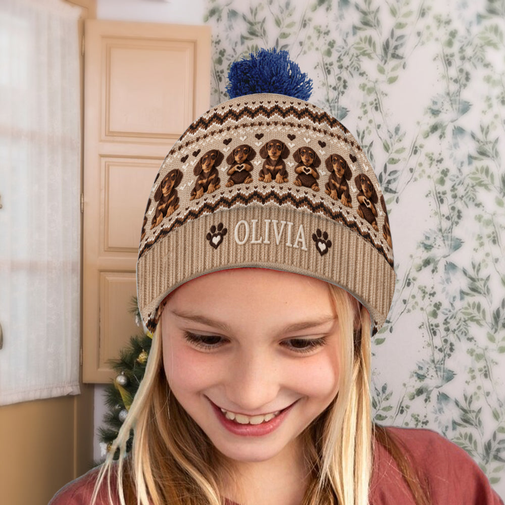Personalized Tan and White Adult Shiba Inu Beanie Hat Dog Lover Gift