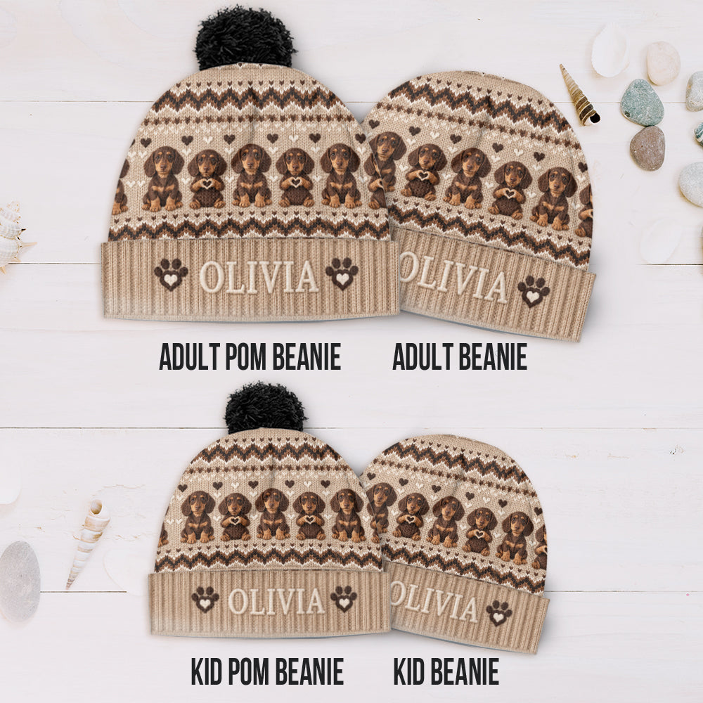Personalized Black and White Border Collie Beanie Hat Dog Mom Winter Gift