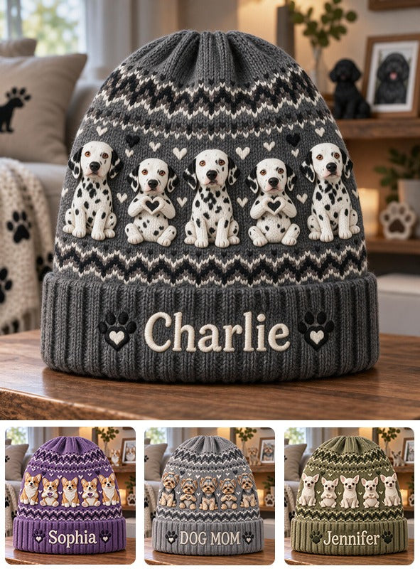Personalized Black and White Spotted Dalmatian Beanie Hat Dog Lover Gift