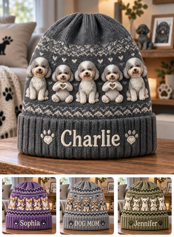 Personalized Curly Fur Poodle Beanie Hat Dog Owner Winter Gift