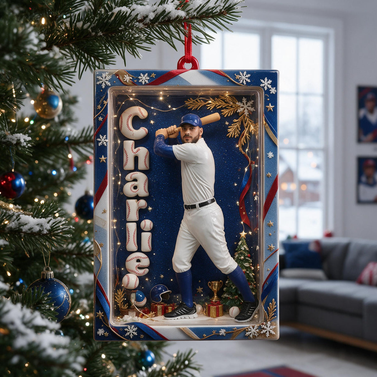Personalized Latino Baseball Player Christmas Ornament