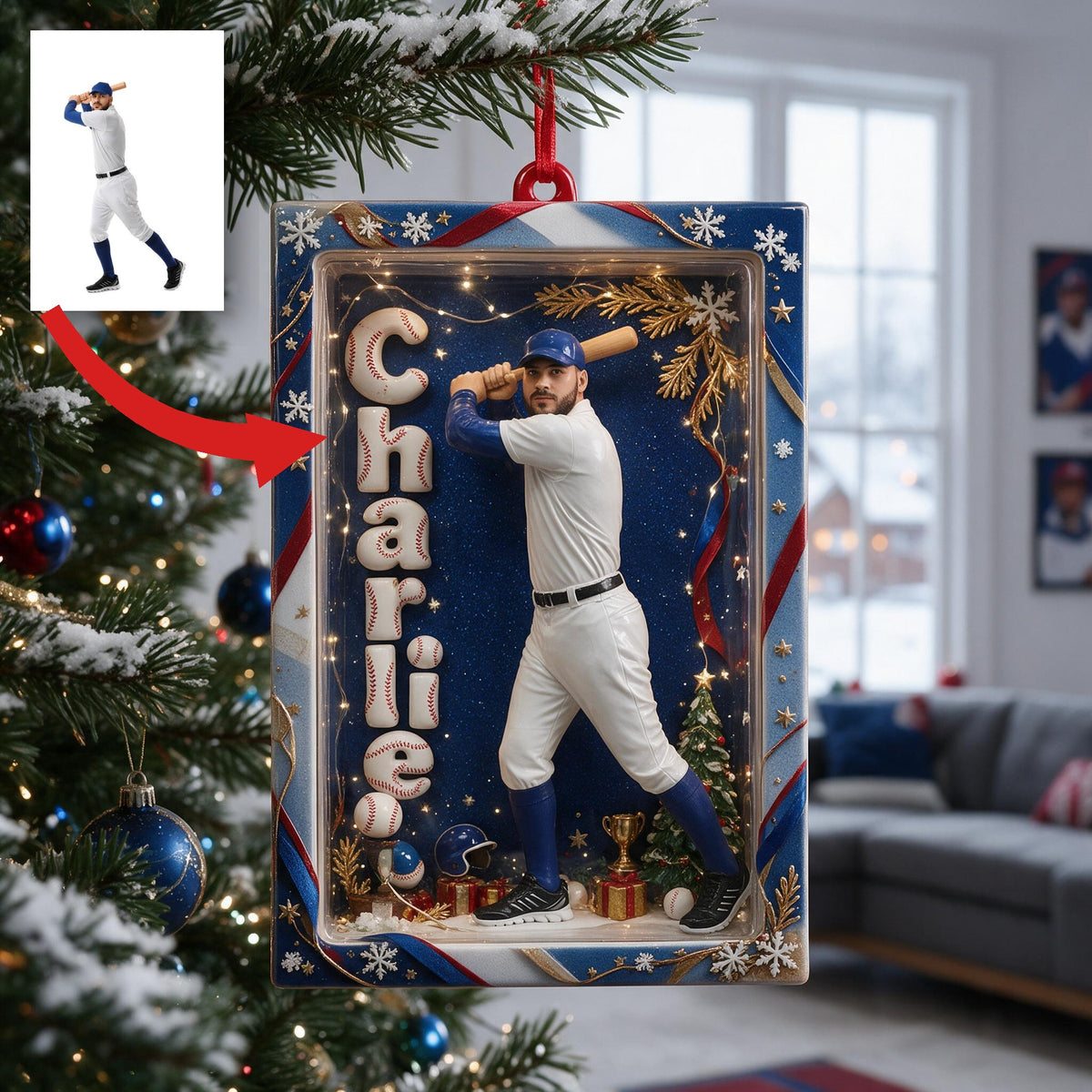 Personalized Latino Baseball Player Christmas Ornament