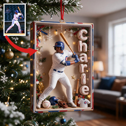 Personalized Christmas Black Baseball Player Ornament, Baseball Fan Gift