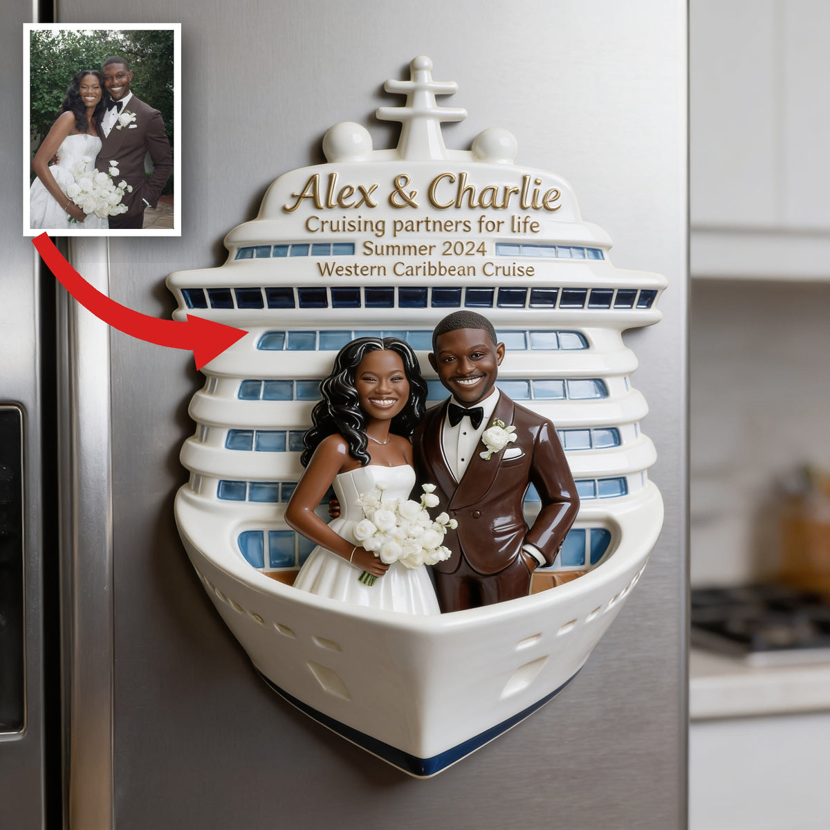 Personalized Wedding Black Couple Cruise Fridge Magnet Keepsake Gift