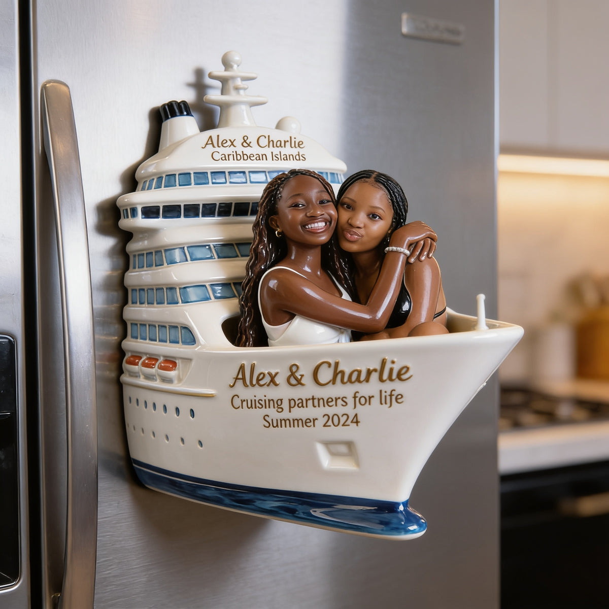 Personalized Black Lesbian Couple Cruise Fridge Magnet Keepsake Gift
