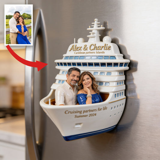 Personalized Middle-Aged Latino Couple Cruise Magnet, Custom Cruising Keepsake Gift