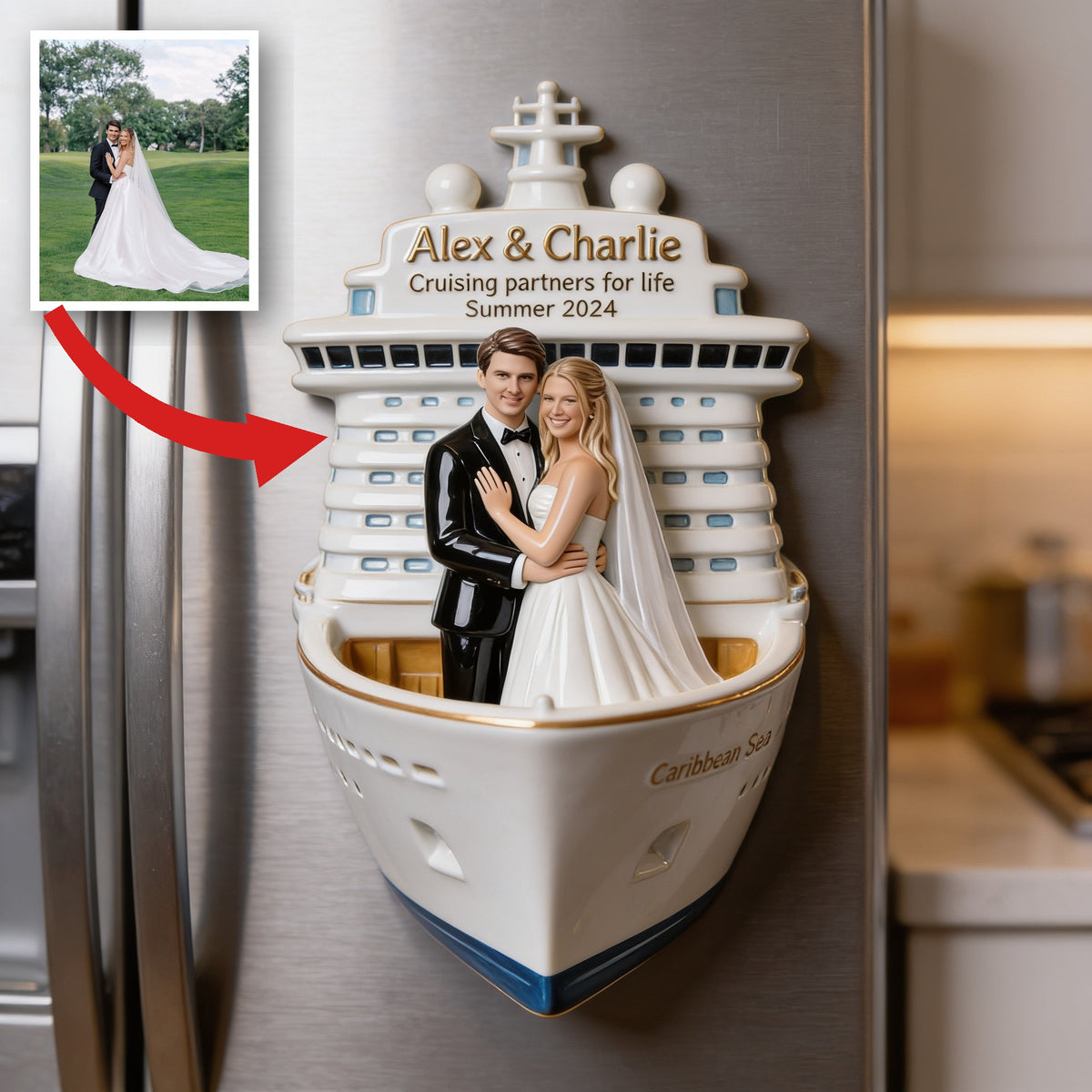 Personalized Wedding Couple Cruise Fridge Magnet, Wedding Keepsake Gift