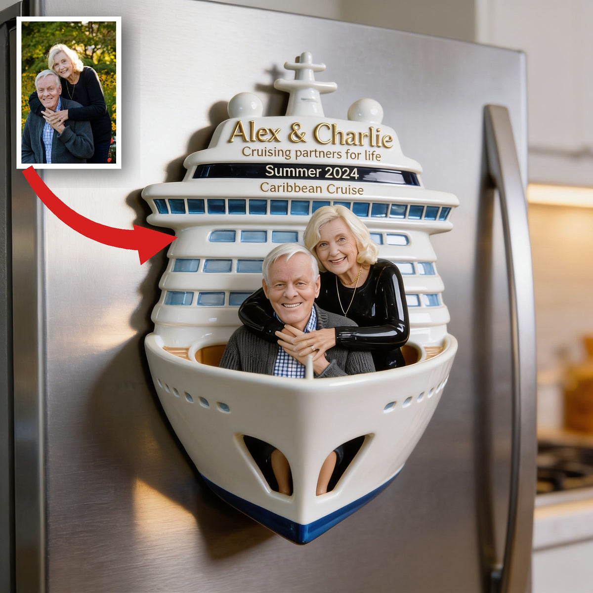 Personalized Older Couple Cruise Fridge Magnet Travel Keepsake Gift