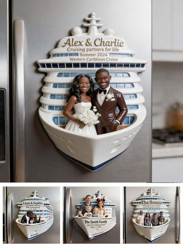 Personalized Wedding Black Couple Cruise Fridge Magnet Keepsake Gift