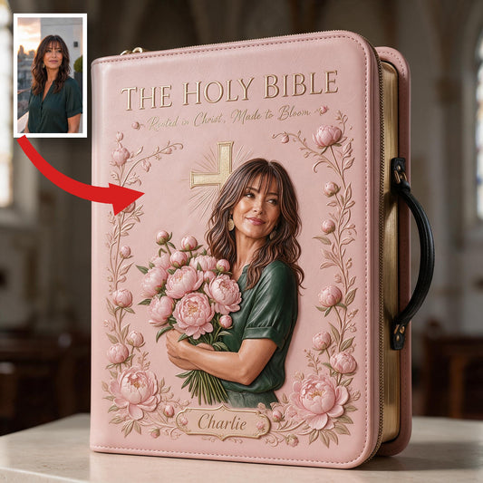 Personalized Middle-Aged Latina Woman Christian Leather Bible Cover Bag, Faith Gift