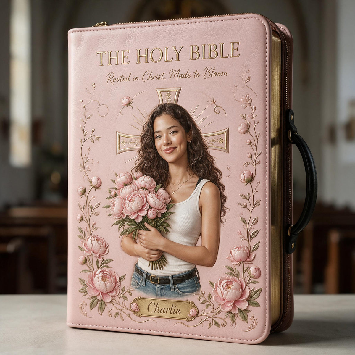 Personalized Latina Woman Christian Leather Bible Cover Bag, Faith Gift For Her