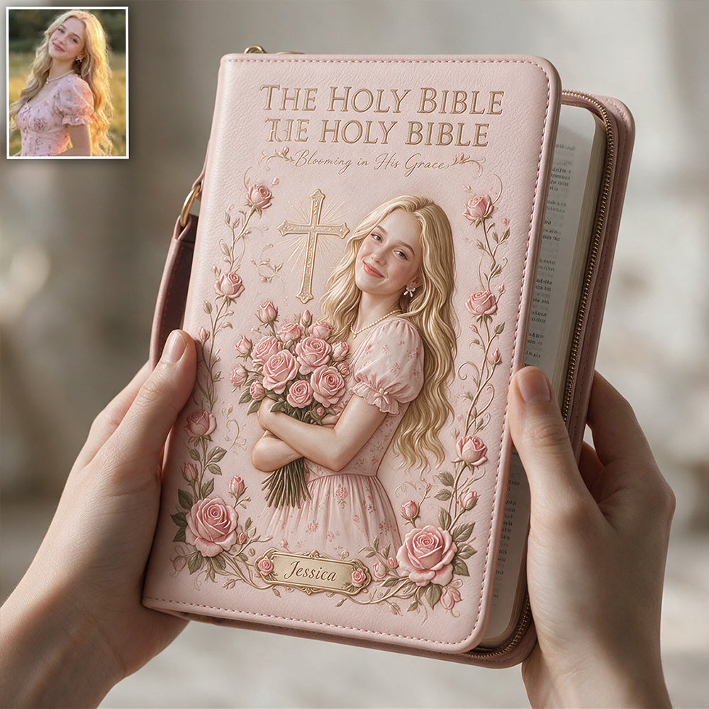 Personalized Older Woman Christian Leather Bible Cover Bag, Religious Gift for Grandma Mom Wife