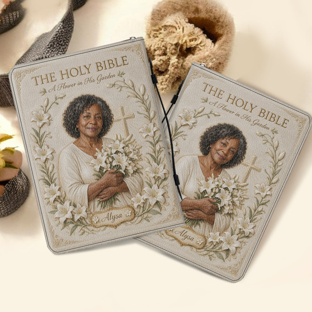 Personalized Middle-Aged Woman Christian Leather Bible Cover Bag, Gift for Mom Grandma Wife