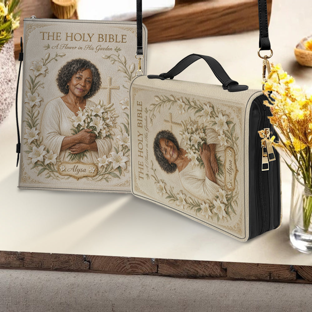 Personalized Middle-Aged Latina Woman Christian Leather Bible Cover Bag, Faith Gift
