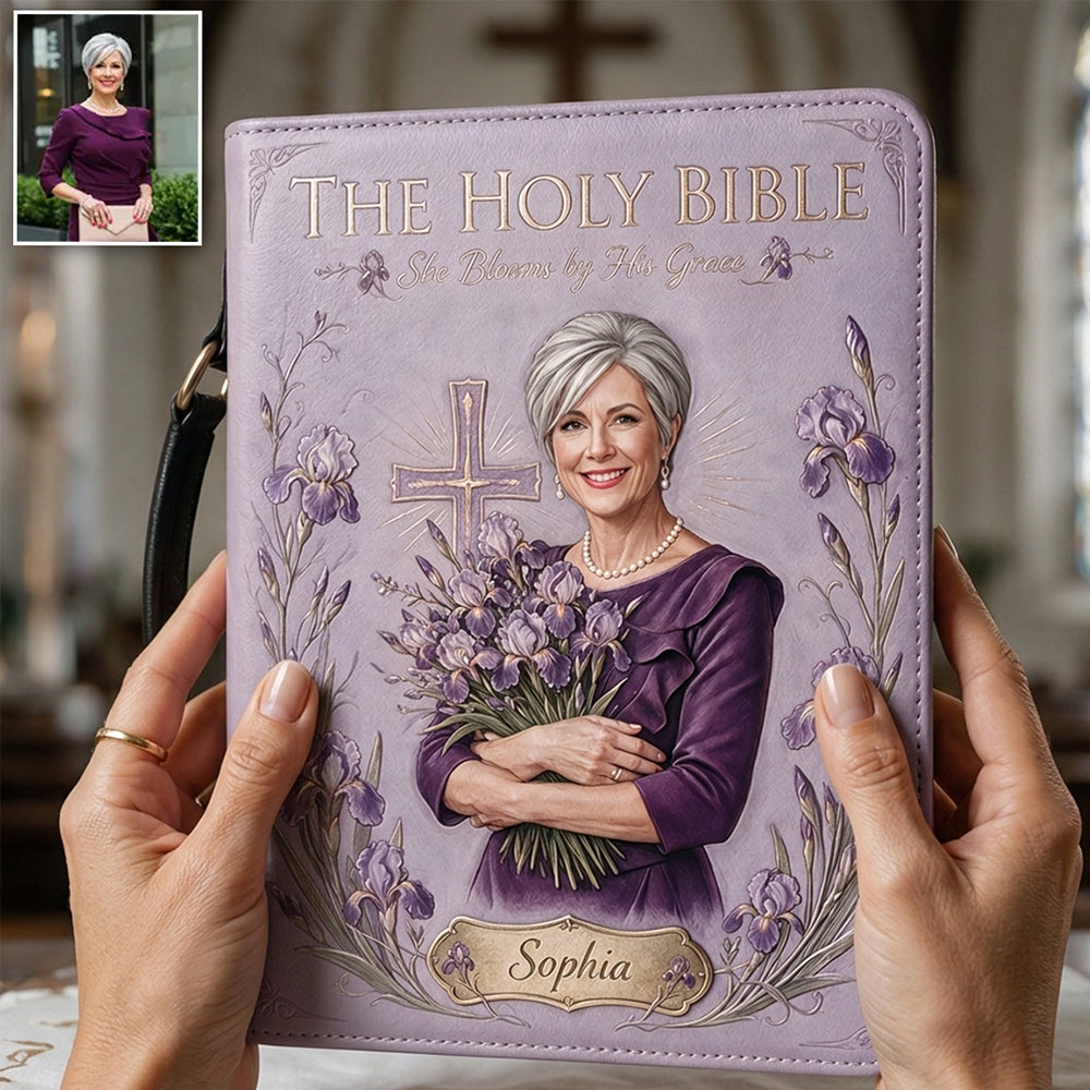 Personalized Older Latina Woman Leather Bible Cover Bag, Christian Gift for Mom Grandma Wife
