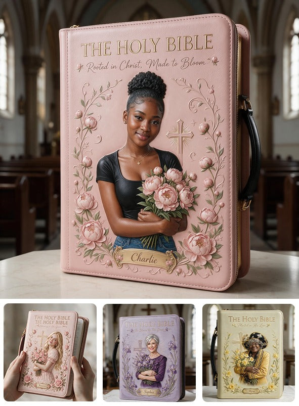 Personalized Black Woman Christian Leather Bible Cover Bag Faith Gift