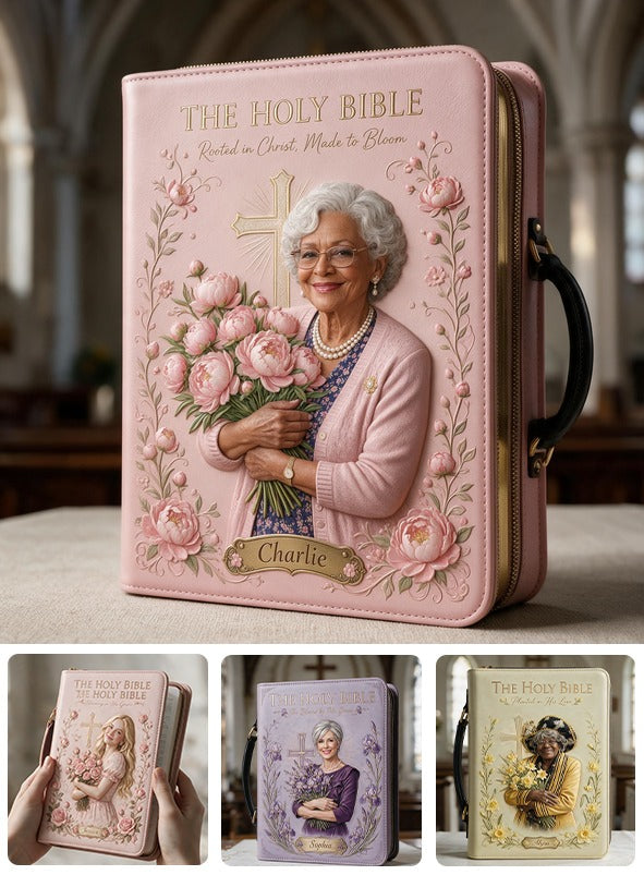 Personalized Older Black Woman Christian Leather Bible Cover Bag | Mom Grandma Gift