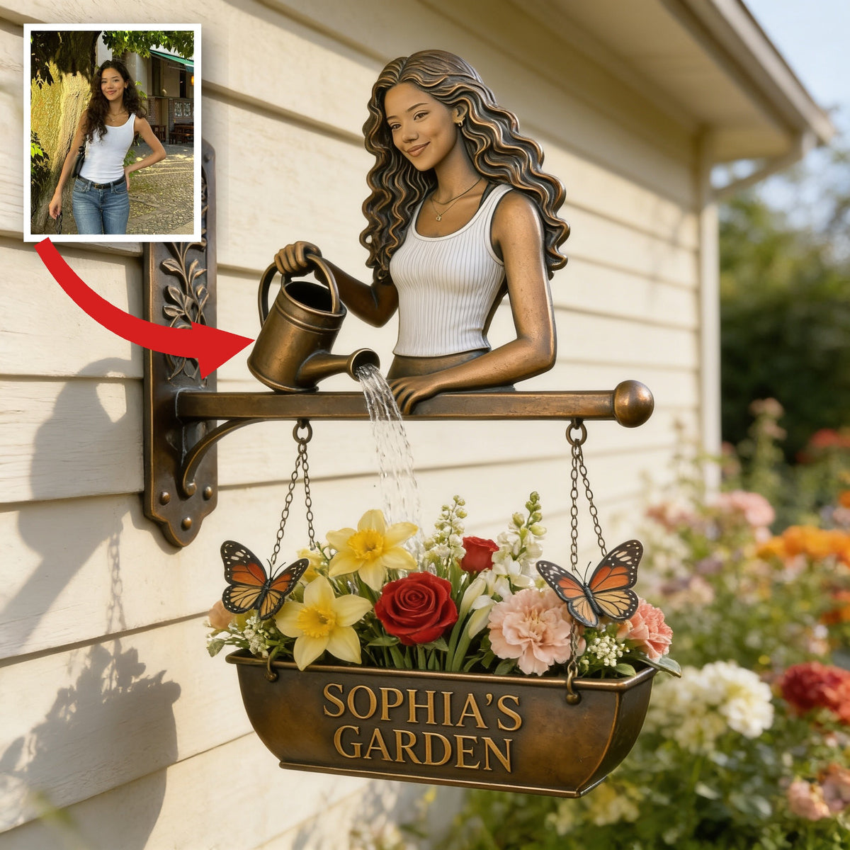 Custom Photo Latina Woman Gardening Wooden Wall Mount Sign Garden Decor Gift