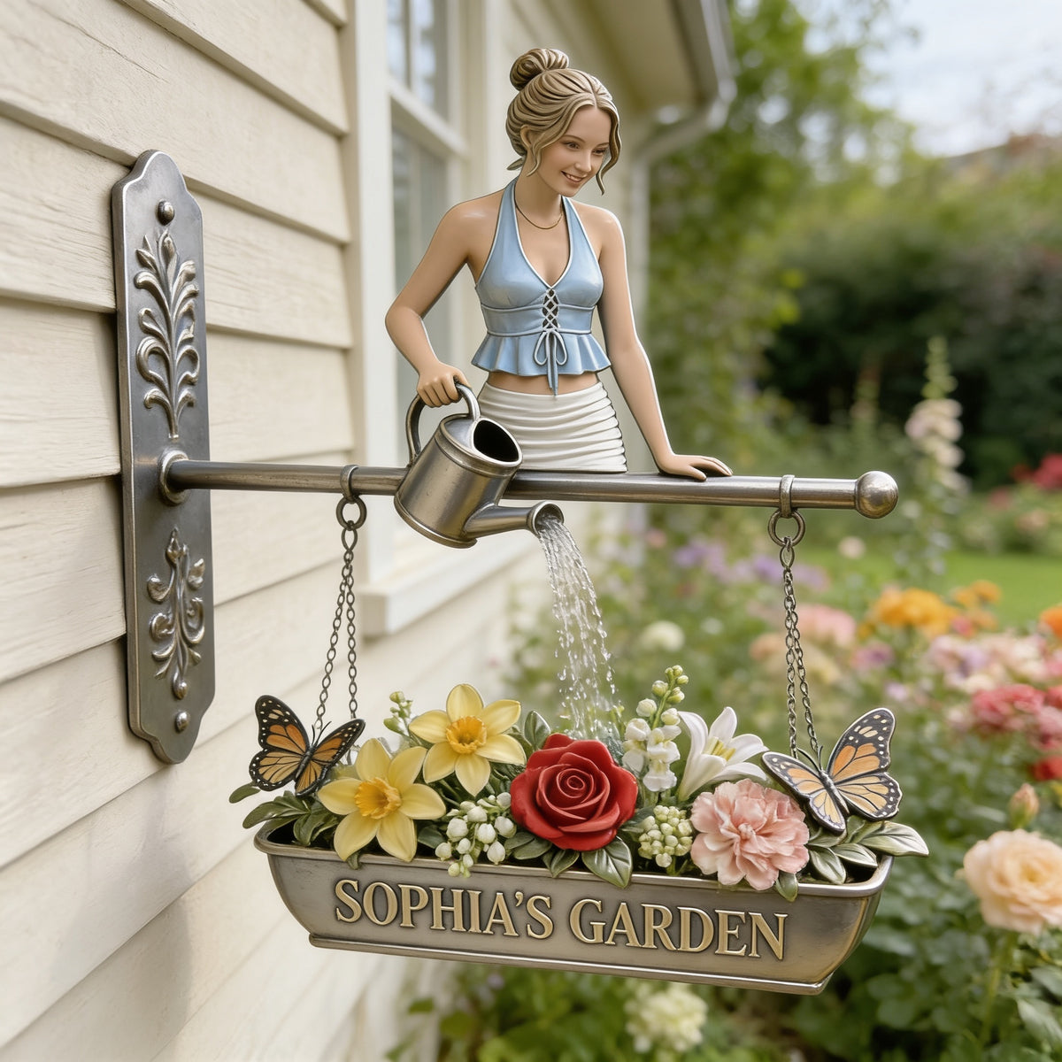 Custom Photo Gardening Woman Wooden Garden Wall Mount Sign Home Decor