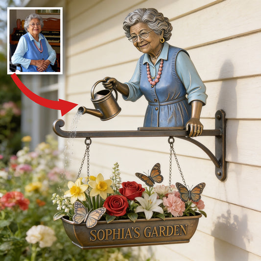 Custom Photo Older Latina Woman Gardening Wooden Wall Mount Sign, Garden Decor Gift