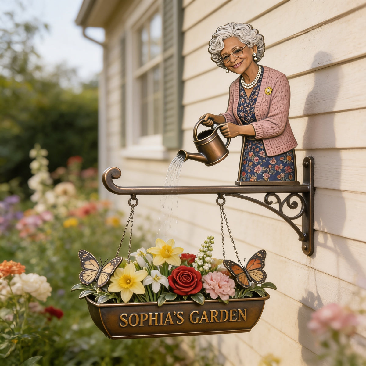 Custom Photo Older Black Woman Gardening Wooden Wall Mount Sign Garden Decor Gift