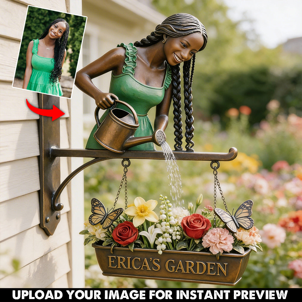 Custom Photo Older Latina Woman Gardening Wooden Wall Mount Sign, Garden Decor Gift