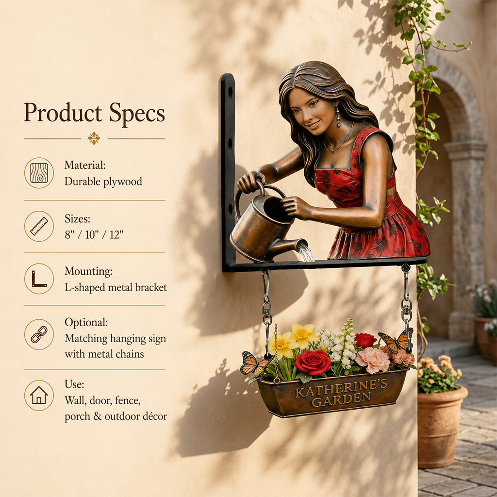 Custom Photo Gardening Woman Wooden Garden Wall Mount Sign Home Decor