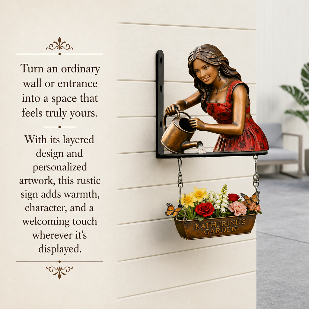Custom Photo Middle-Aged Latina Woman Gardening Wooden Wall Mount Sign Garden Decor Gift