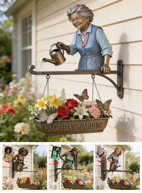 Custom Photo Older Latina Woman Gardening Wooden Wall Mount Sign, Garden Decor Gift