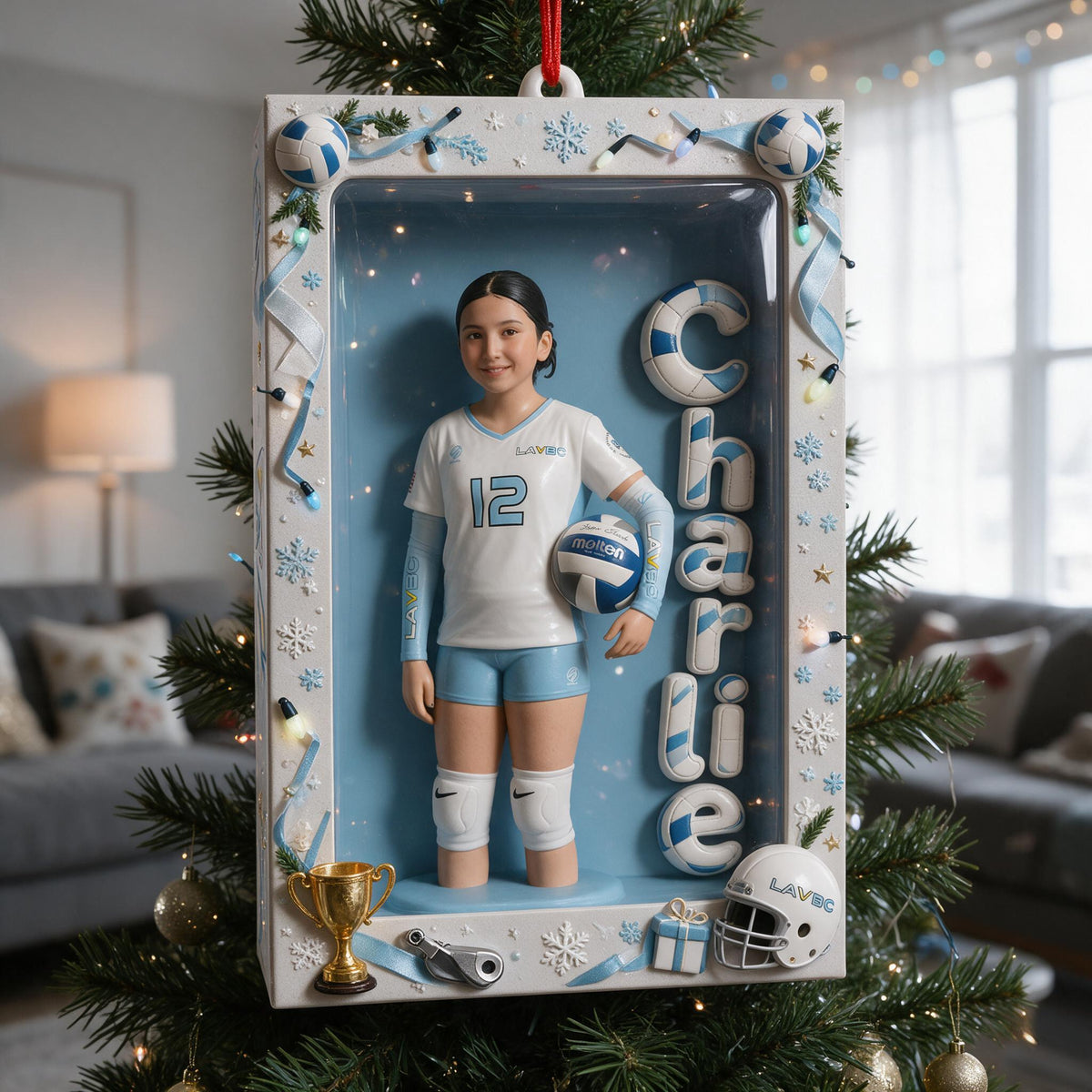 Personalized Christmas Latina Female Youth Volleyball Player Keepsake Ornament