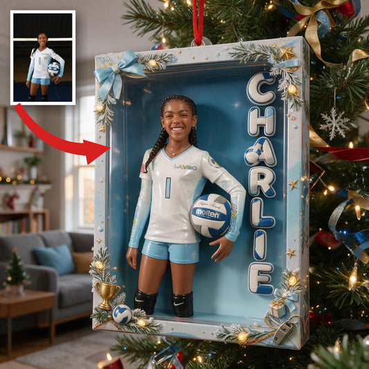 Personalized Black Female Youth Volleyball Player Christmas Ornament