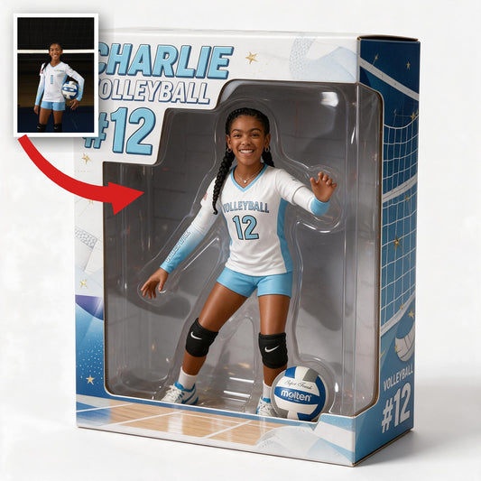 Personalized Black Female Youth Volleyball Player 3D Acrylic Display Box Sports Keepsake