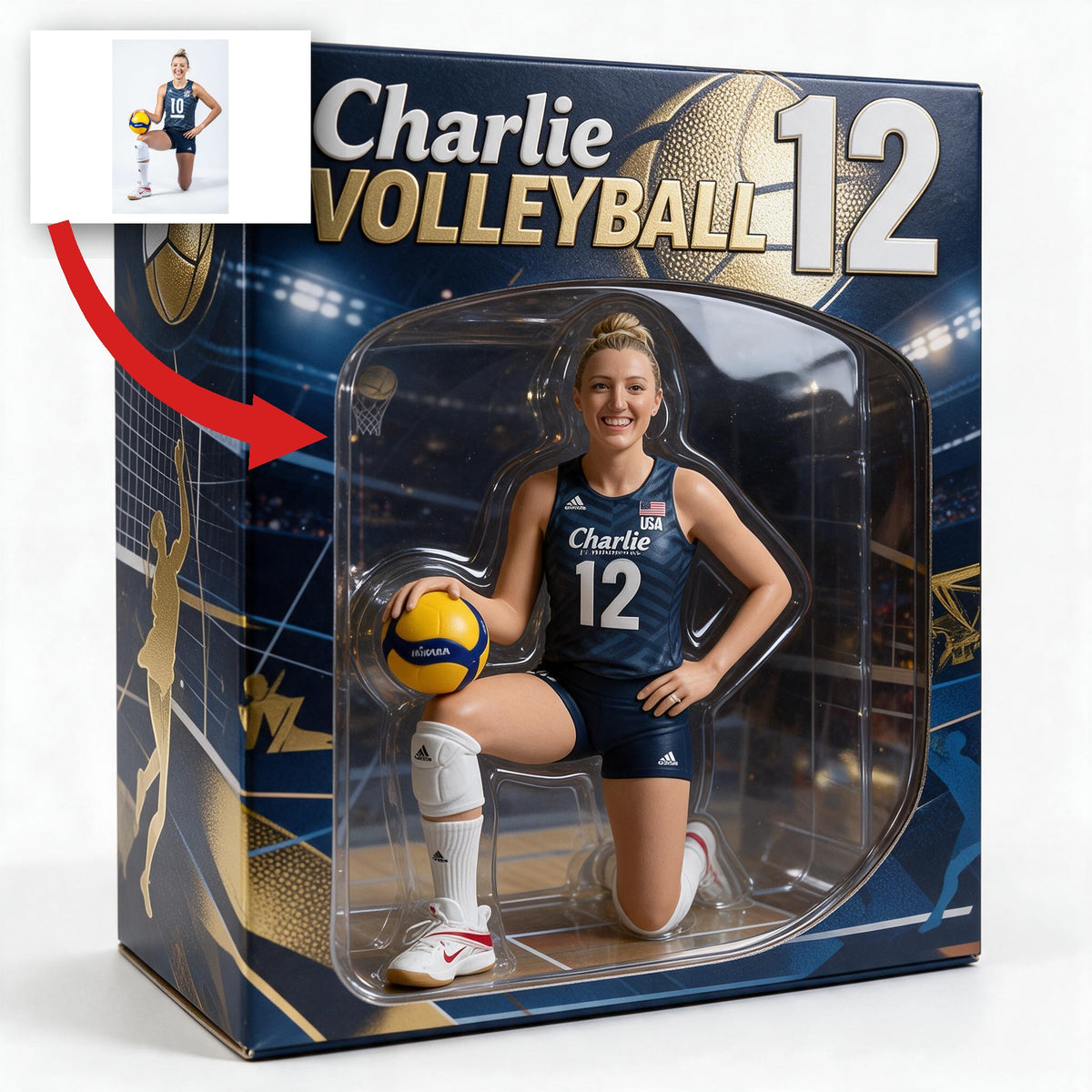 Personalized Woman Volleyball Player 3D Acrylic Display Case Sports Keepsake Gift