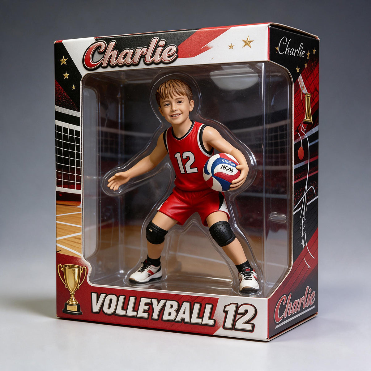 Personalized Male Youth Volleyball Player 3D Acrylic Display Box Keepsake Gift