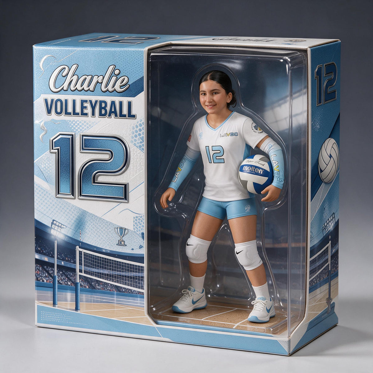 Personalized Latina Female Youth Volleyball Player Acrylic Display Box Sports Keepsake