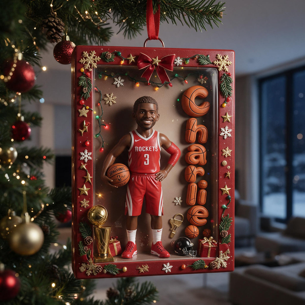 Personalized Christmas Black Man Basketball Player Ornament