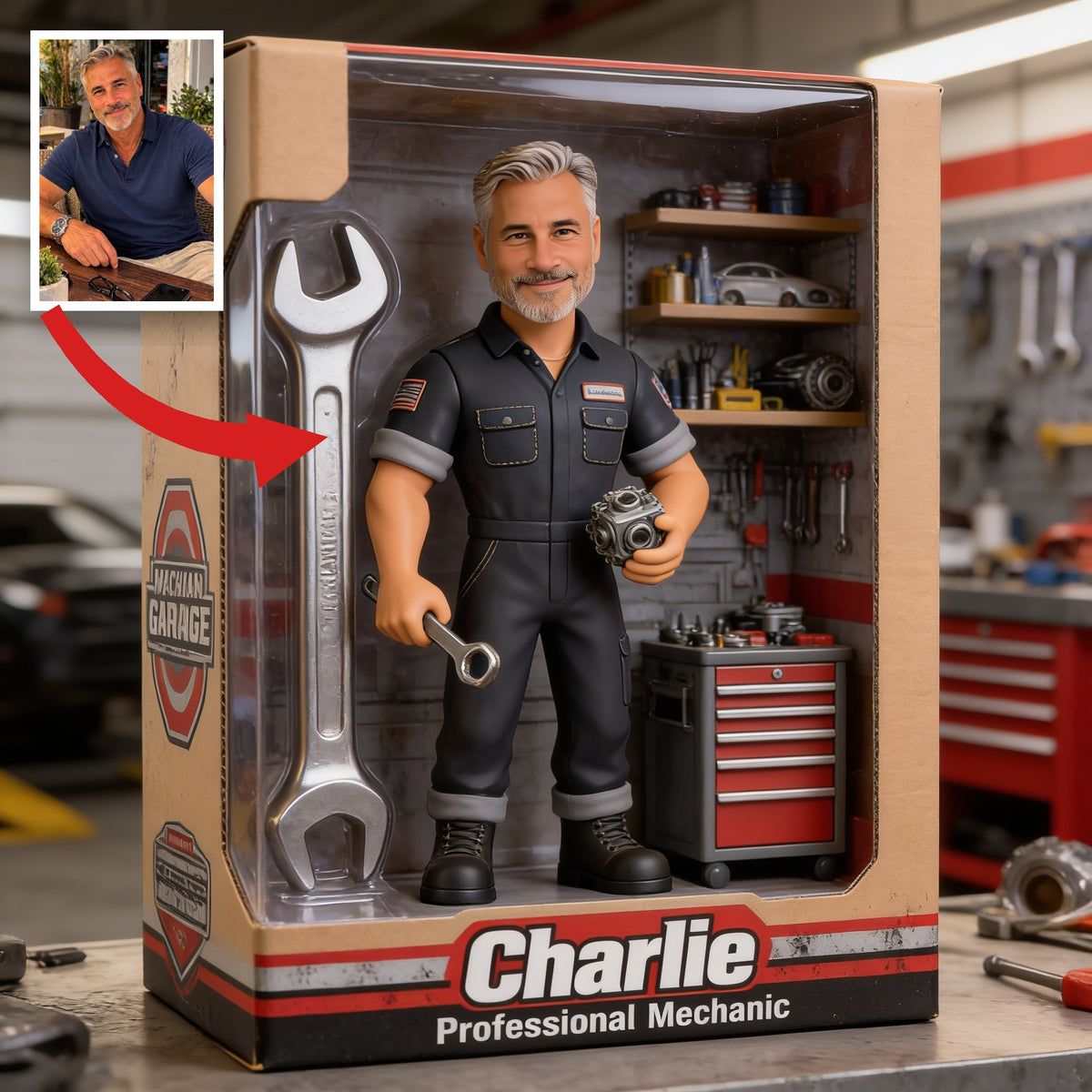 Personalized Middle-Aged Man Mechanic Custom Shaped Acrylic Plaque Garage Decor Gift