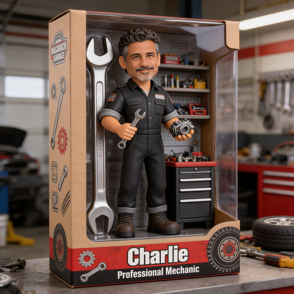 Personalized Middle-Aged Latino Man Mechanic Custom Shaped Acrylic Plaque Garage Decor