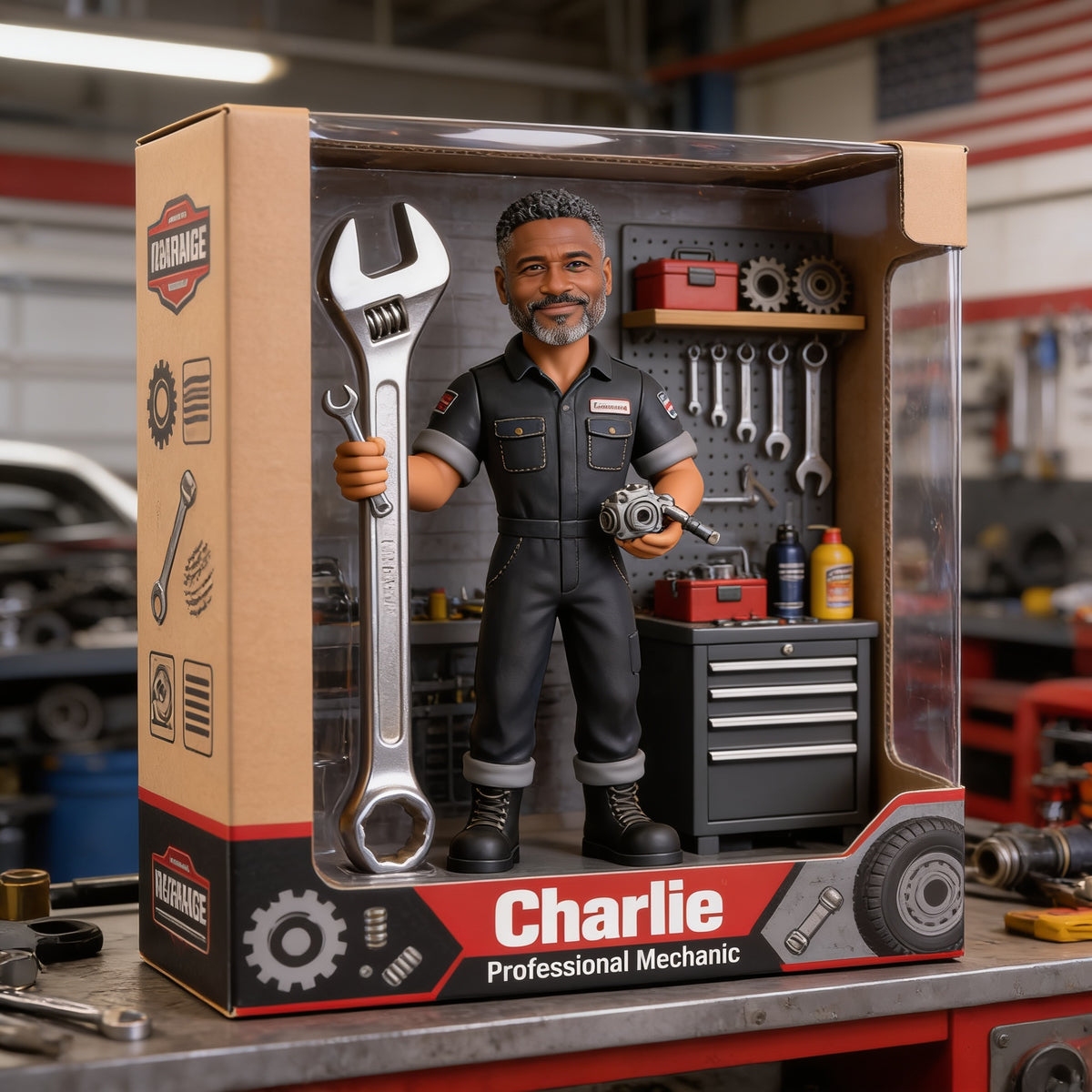 Personalized Middle-Aged Black Man Mechanic Custom Shaped Acrylic Plaque Garage Decor Gift