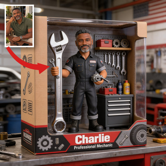 Personalized Middle-Aged Black Man Mechanic Custom Shaped Acrylic Plaque Garage Decor Gift