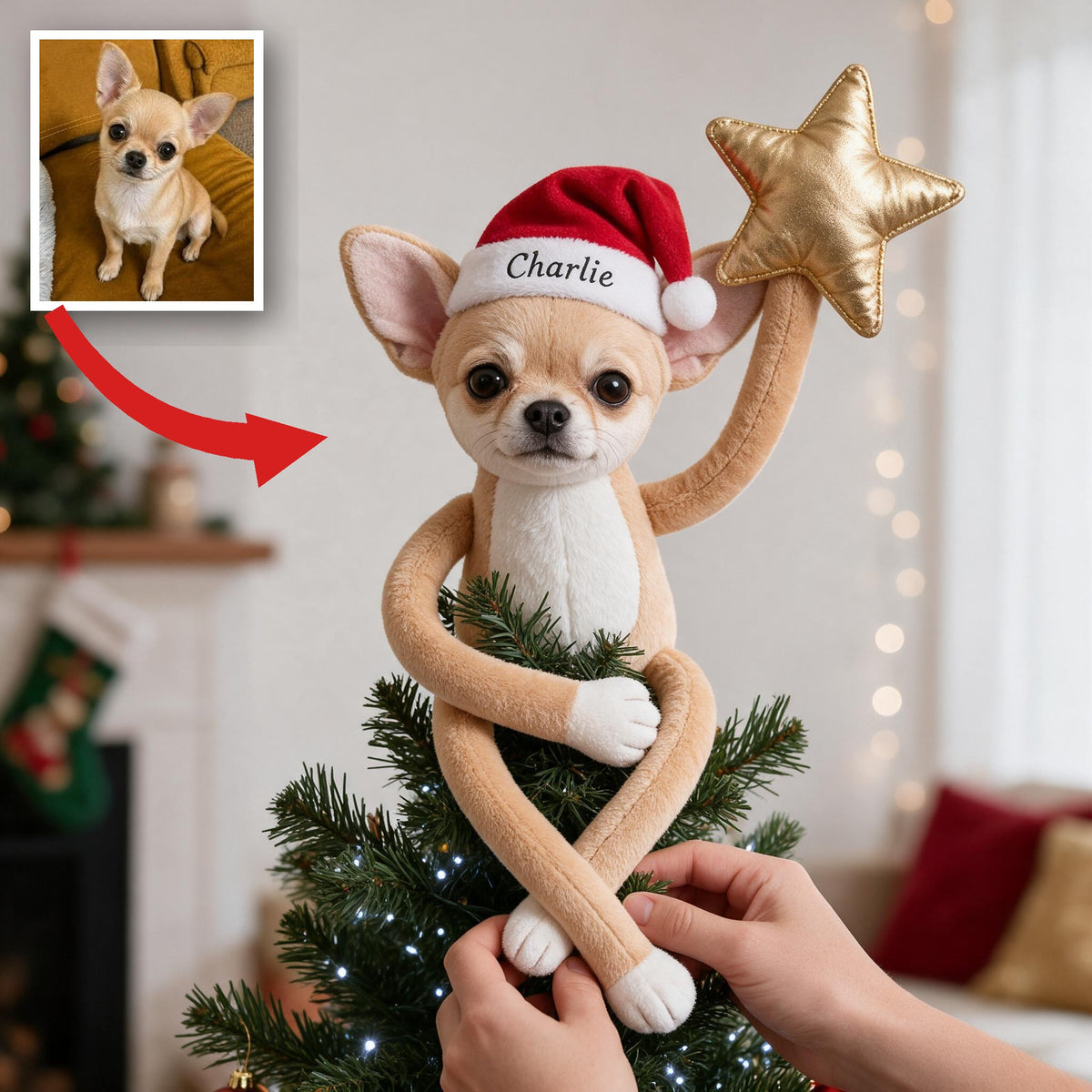 Personalized Christmas Fawn & White Chihuahua Puppy Posable Plush Doll