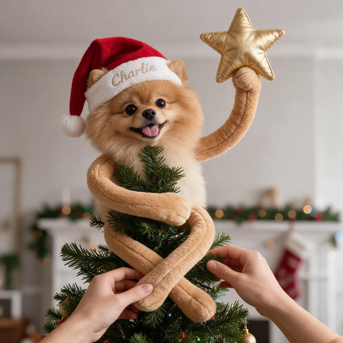 Personalized Christmas Fluffy Pomeranian Posable Plush Doll Pet Lover Gift