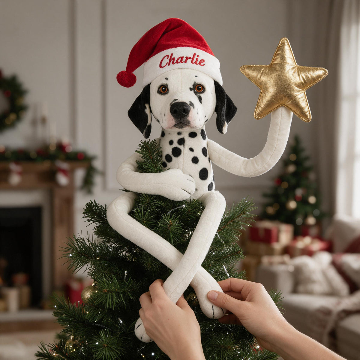 Personalized Christmas Black and White Dalmatian Posable Plush Doll
