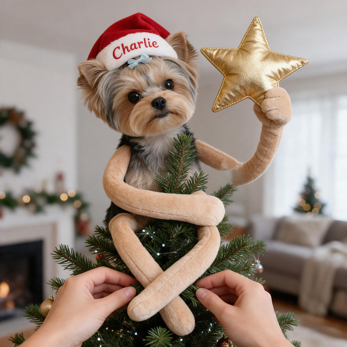 Personalized Christmas Yorkshire Terrier Posable Plush Doll Dog Gift